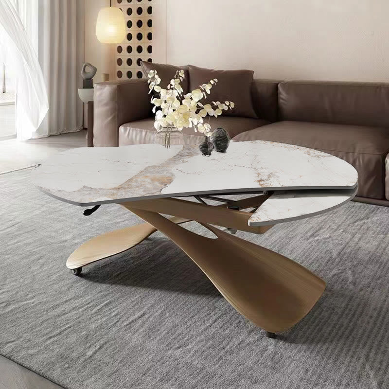 Rectangular  Stone Top Dining Table with Casters - Pandora Top +  Bronze Base - image 0