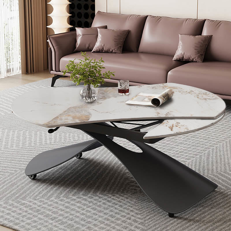 Rectangular  Stone Top Dining Table with Casters - Pandora Top + Black Base - image 6