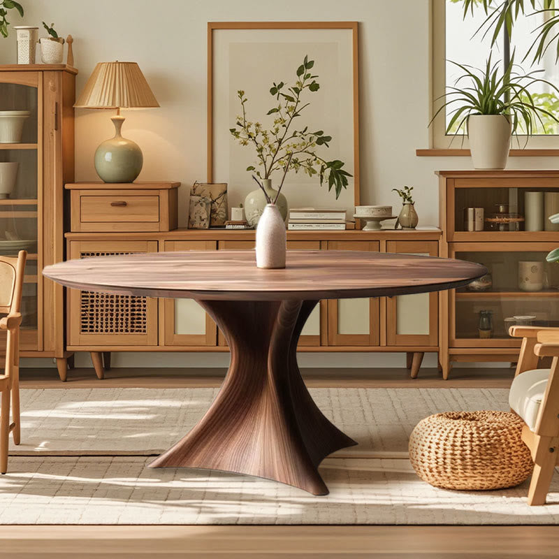 Trunk Type Base Walnut Solid Wood Dining Table - image 3