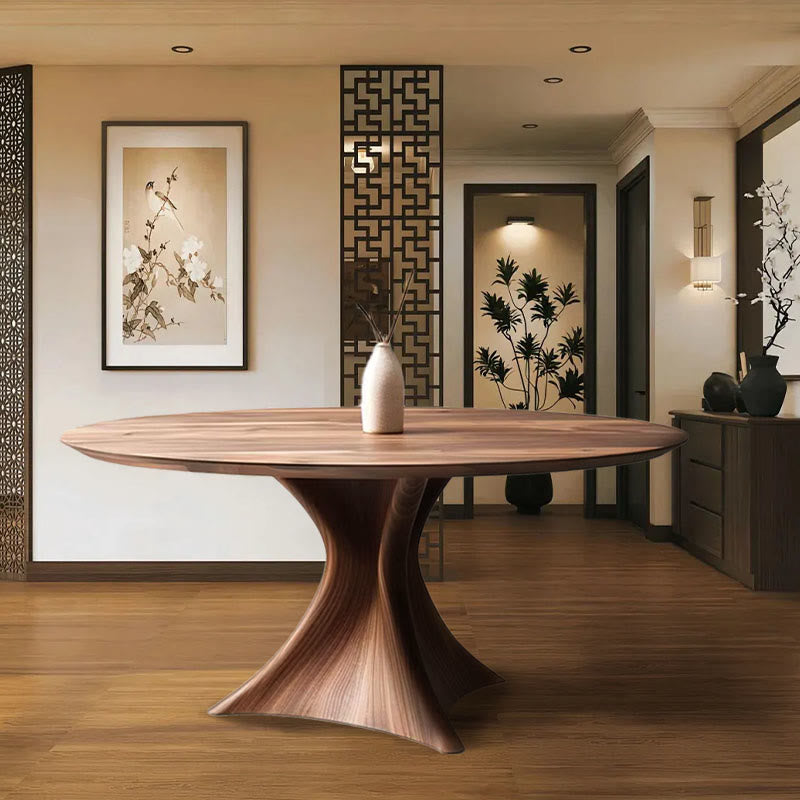 Trunk Type Base Walnut Solid Wood Dining Table - image 0