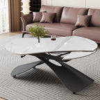 Rectangular  Stone Top Dining Table with Casters - White Top + Black Base - image 5