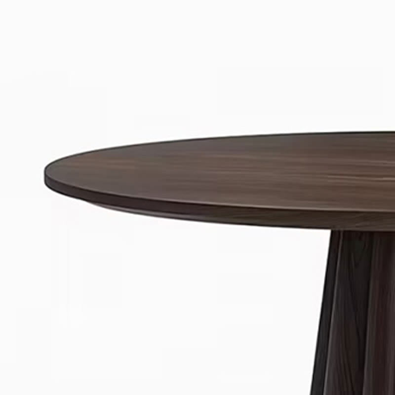 Bottom Striped Cylindrical Base Solid Wood Dining Table