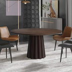 Bottom Striped Cylindrical Base Solid Wood Dining Table - image 3