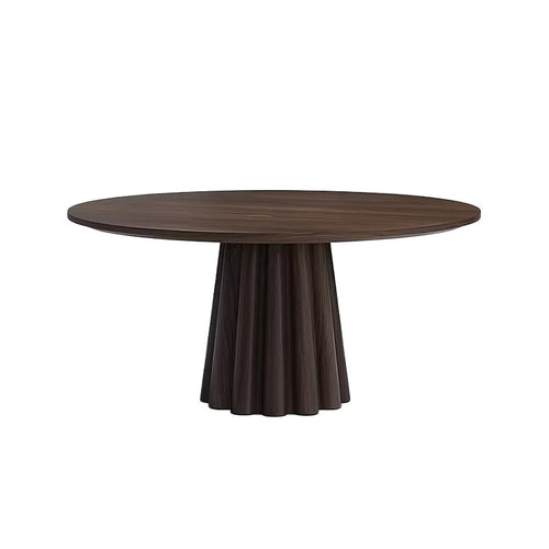 Bottom Striped Cylindrical Base Solid Wood Dining Table - image 1