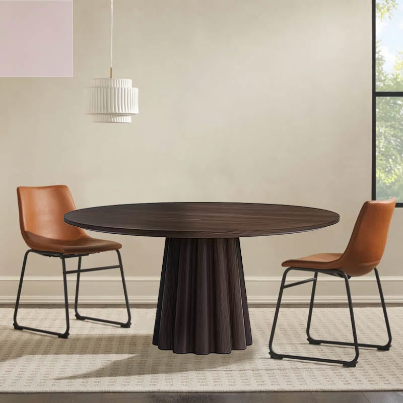 Bottom Striped Cylindrical Base Solid Wood Dining Table