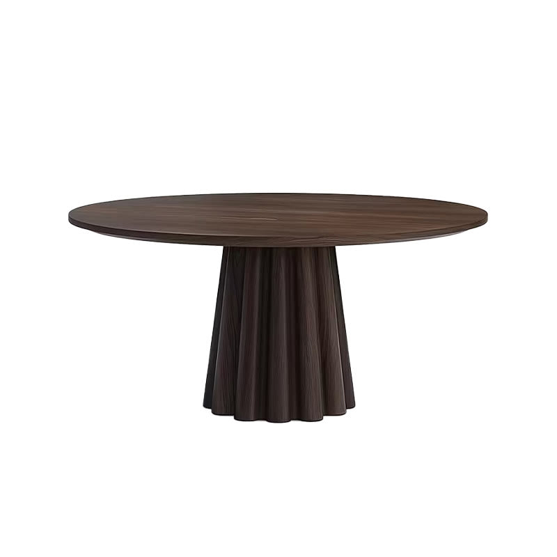 Bottom Striped Cylindrical Base Solid Wood Dining Table