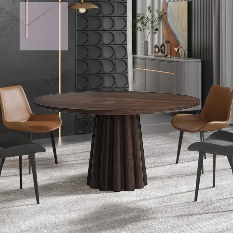 Bottom Striped Cylindrical Base Solid Wood Dining Table