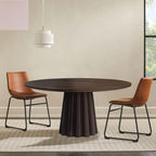 Bottom Striped Cylindrical Base Solid Wood Dining Table - image 2
