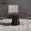 Bottom Striped Cylindrical Base Solid Wood Dining Table - Walnut - image 0