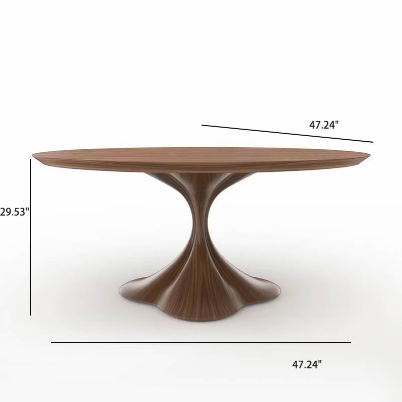 Walnut Color Solid Wood Dining Table With Hourglass Base