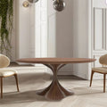 Walnut Color Solid Wood Dining Table With Hourglass Base