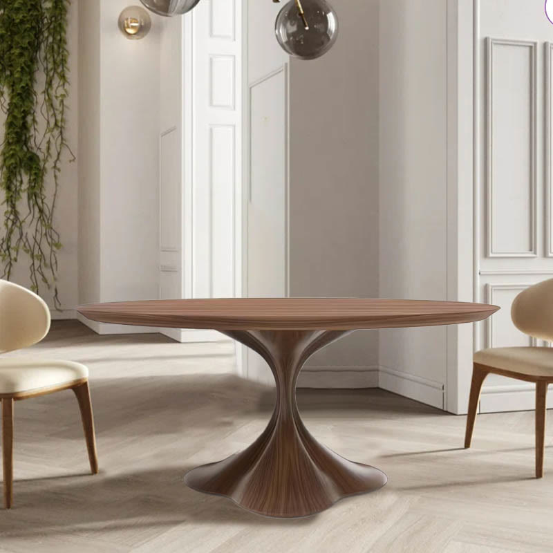 Walnut Color Solid Wood Dining Table With Hourglass Base