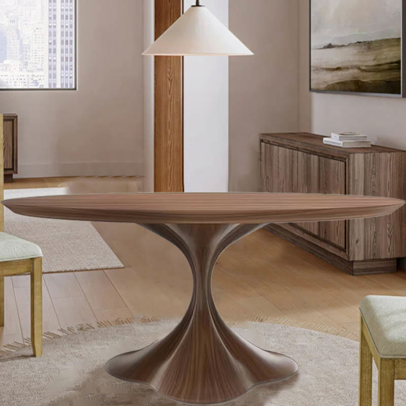 Walnut Color Solid Wood Dining Table With Hourglass Base