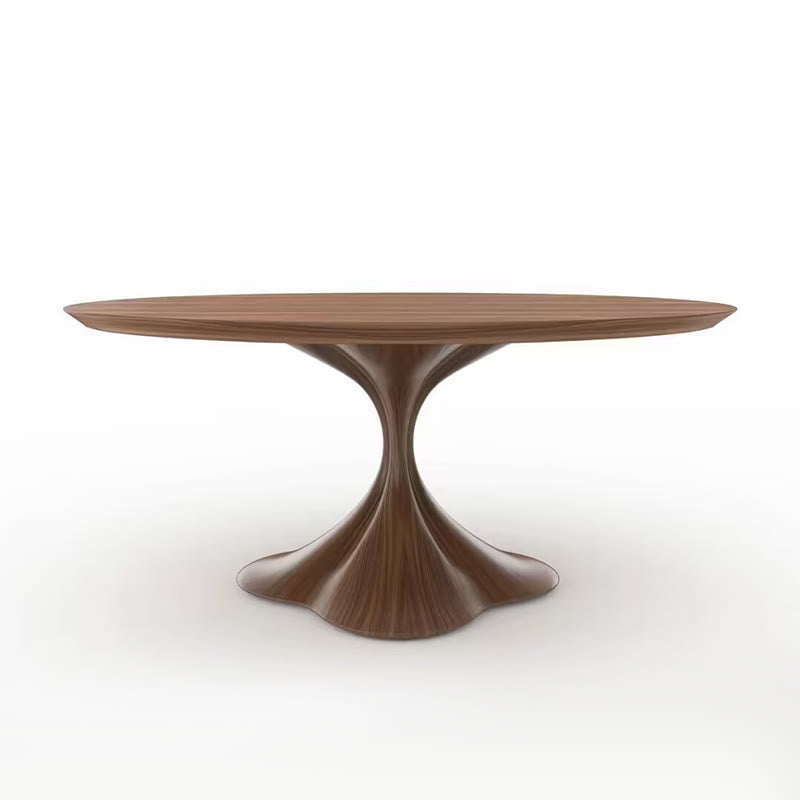 Walnut Color Solid Wood Dining Table With Hourglass Base