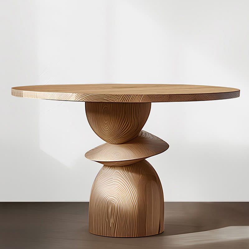 Solid Wood Round Dining Table With Shaped Base