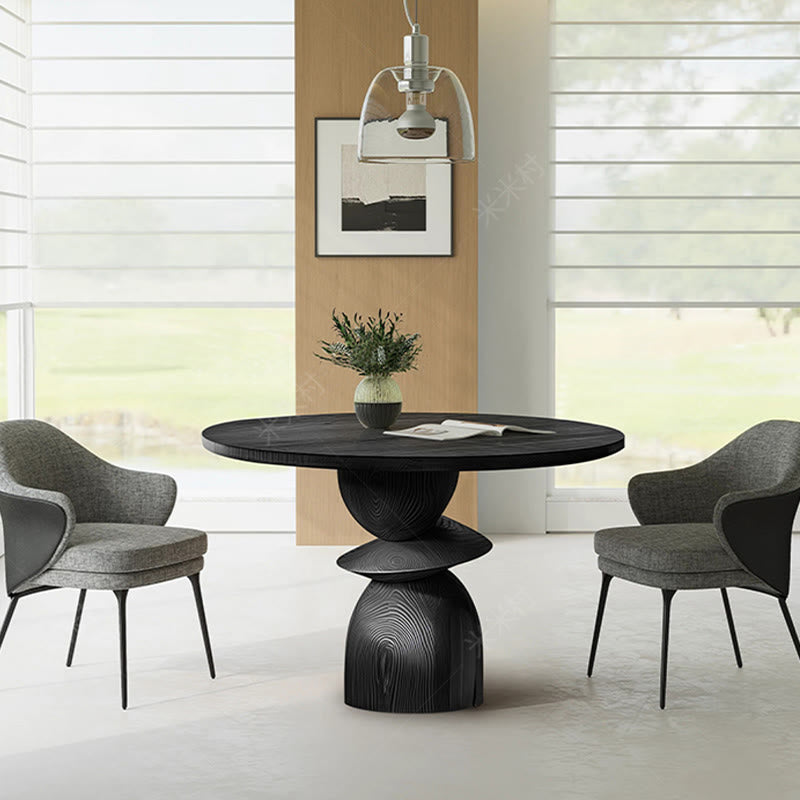 Solid Wood Round Dining Table With Shaped Base