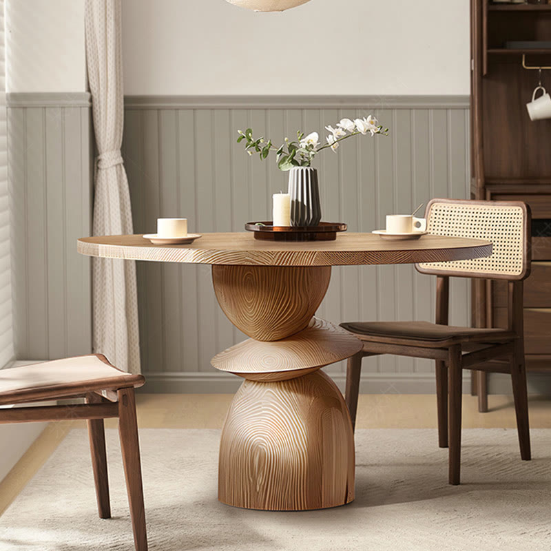 Solid Wood Round Dining Table With Shaped Base