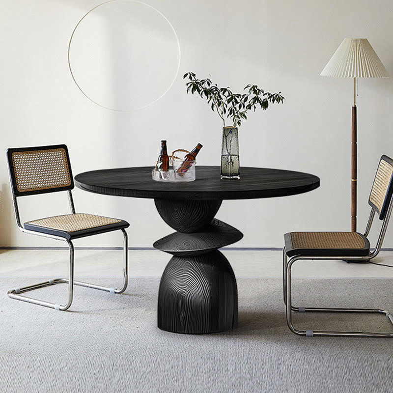 Solid Wood Round Dining Table With Shaped Base - Black - image 0
