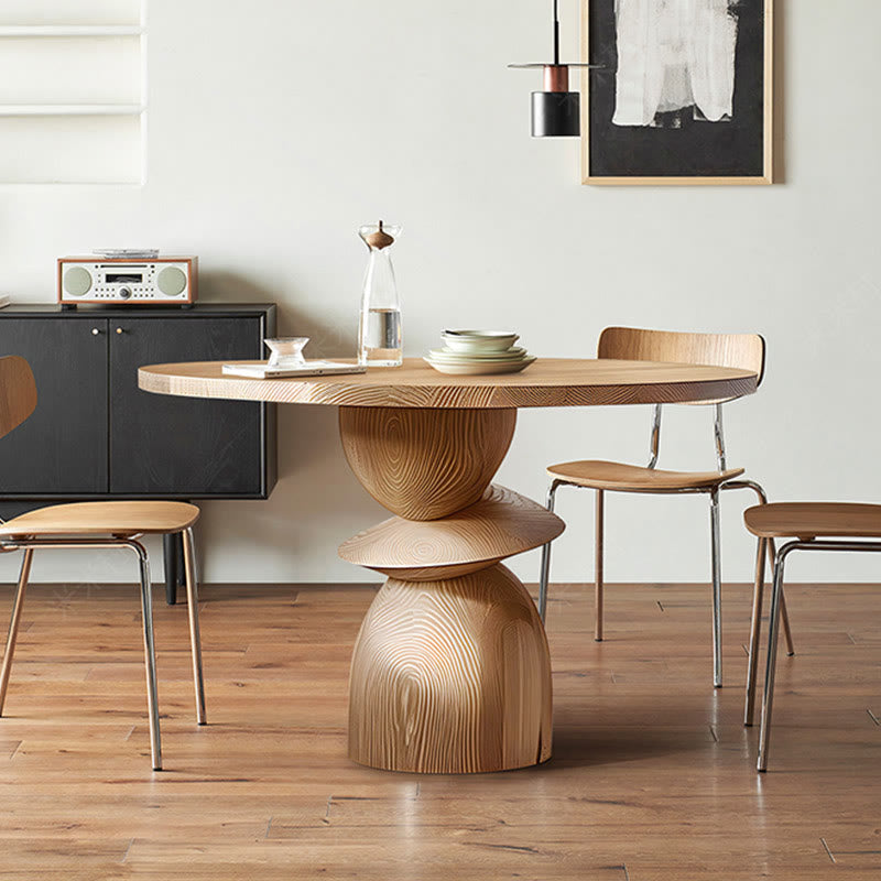 Solid Wood Round Dining Table With Shaped Base