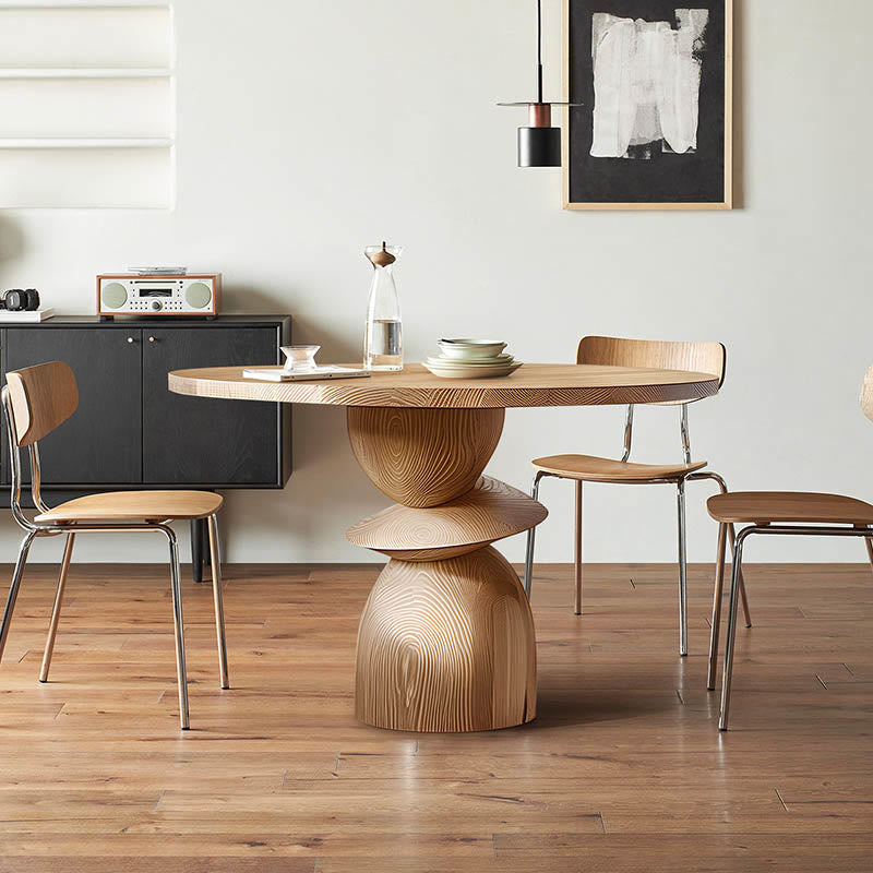 Solid Wood Round Dining Table With Shaped Base - Natural Wood - image 5