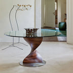 Modern Walnut Tempered Glass Round Dining Table - Walnut - image 0