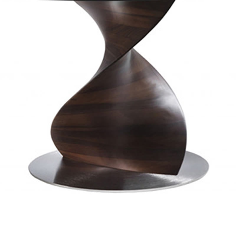 Modern Walnut Tempered Glass Round Dining Table