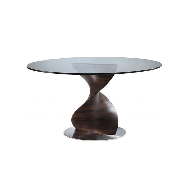 Modern Walnut Tempered Glass Round Dining Table - image 1