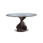 Modern Walnut Tempered Glass Round Dining Table - image 1