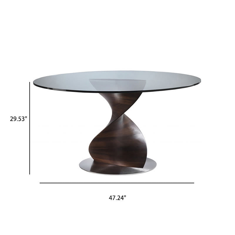 Modern Walnut Tempered Glass Round Dining Table