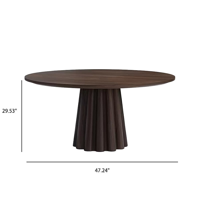 Bottom Striped Cylindrical Base Solid Wood Dining Table