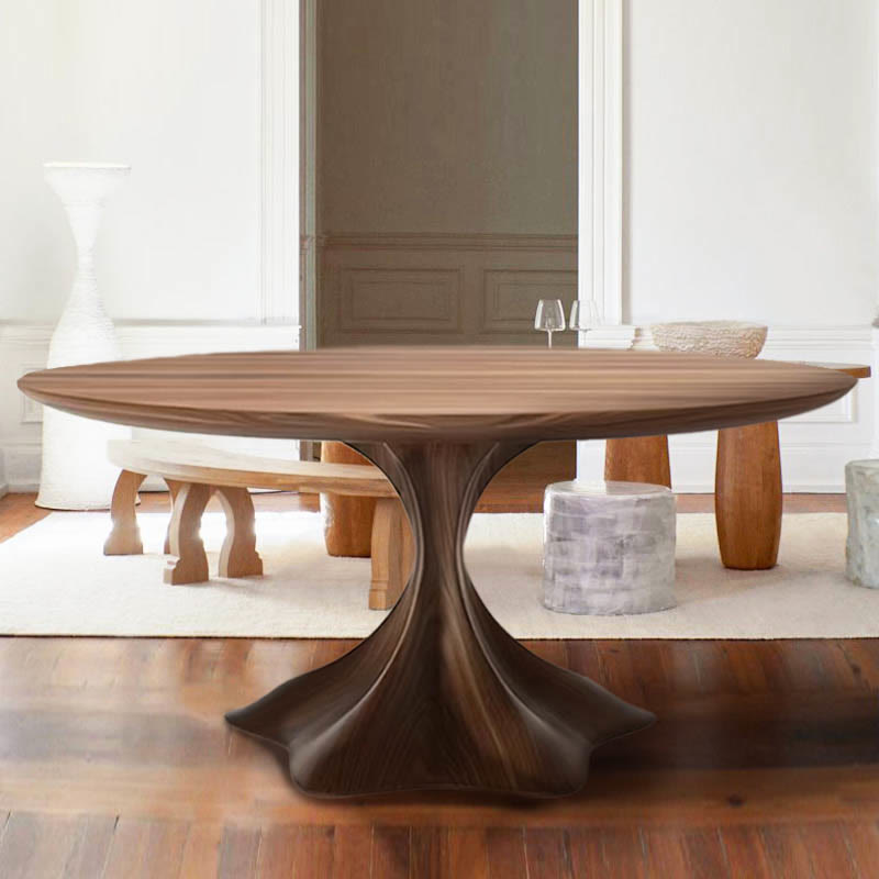 Solid Wood Round Dining Table With Pedestal Base - Walnut - image 0