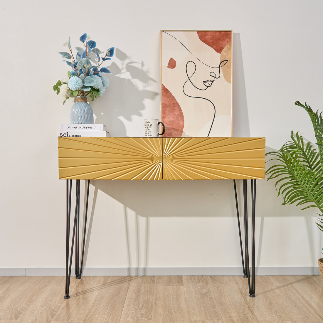 Gold Double Drawer Console Table