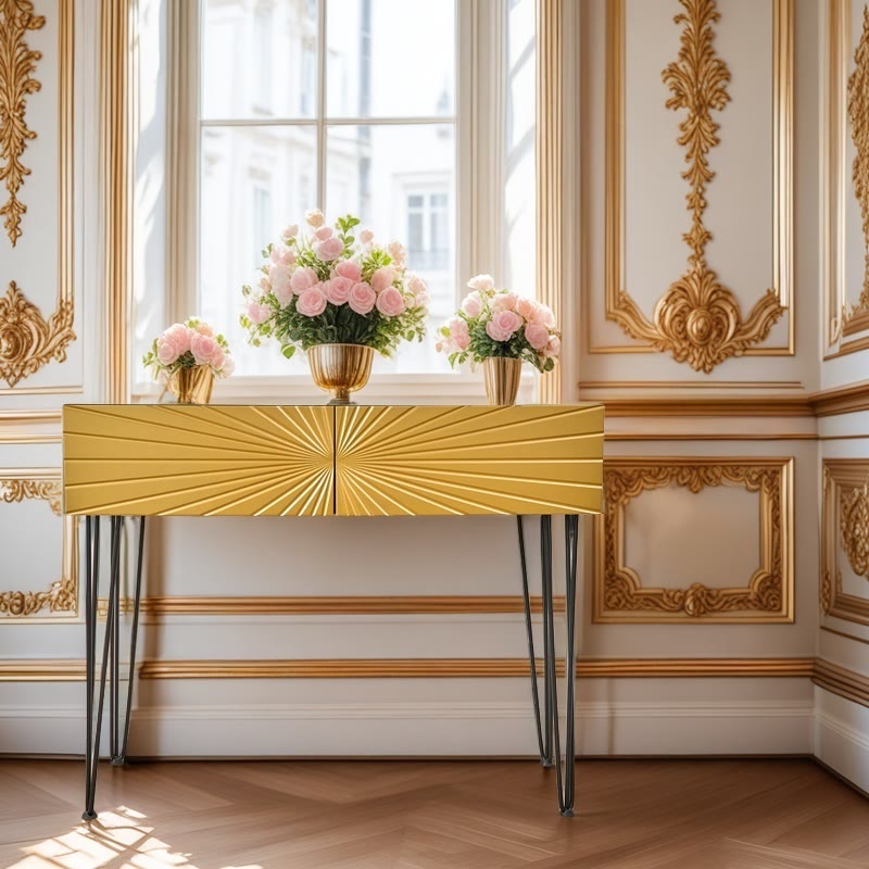 Gold Double Drawer Console Table