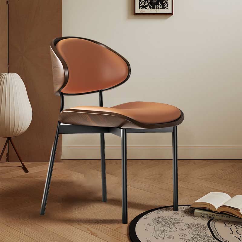 2x Simple Curved Solid Wood Leather Dining Chair