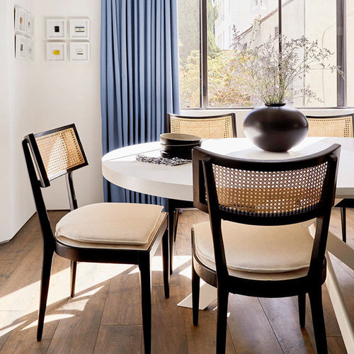 1x/2x Mid-century Solid Wood Rattan Dining Chair - Black - 2x - image 0