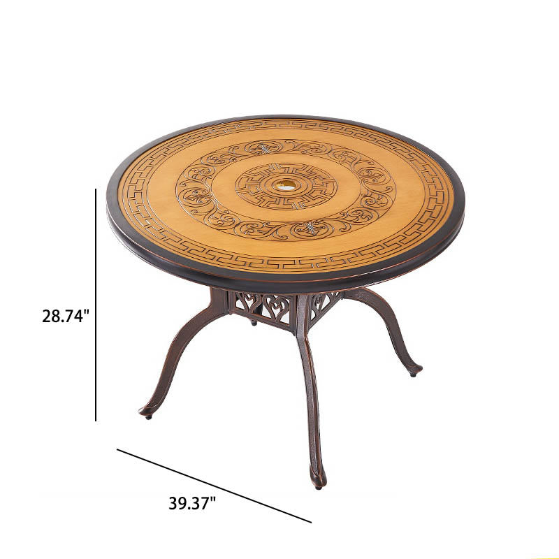 Wood Grain Color Carved Outdoor Round Dining Table