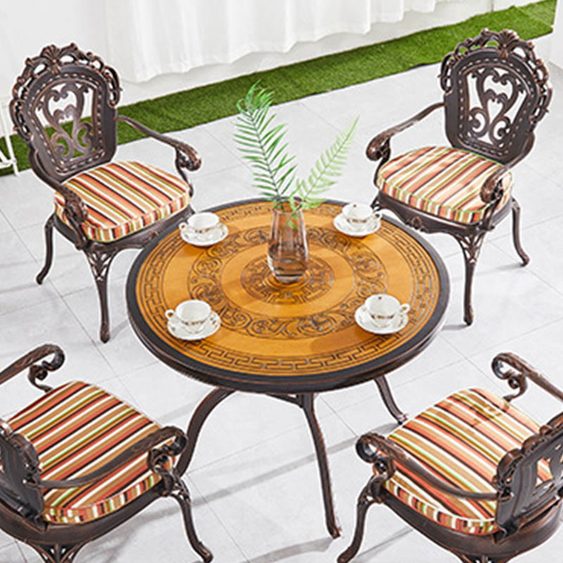 Wood Grain Color Carved Outdoor Round Dining Table