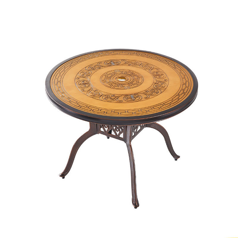 Wood Grain Color Carved Outdoor Round Dining Table - image 1