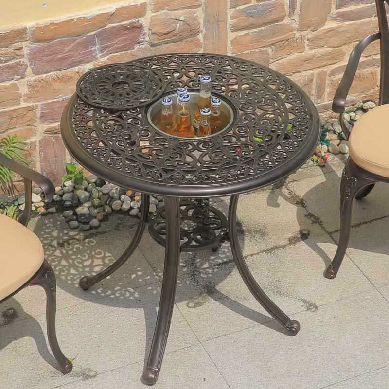 3PCS Outdoor Ice Bucket Table Round Dining Table Set