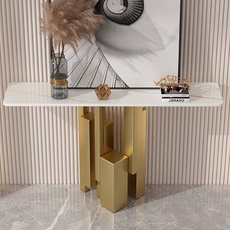 Modern Living Room Wall Console Table - Gold - Snow white - image 0