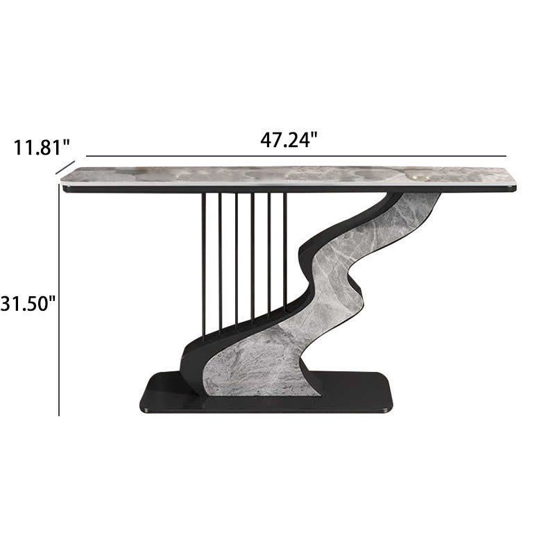 Harp Shaped Narrow Stone Tabletop Console Table