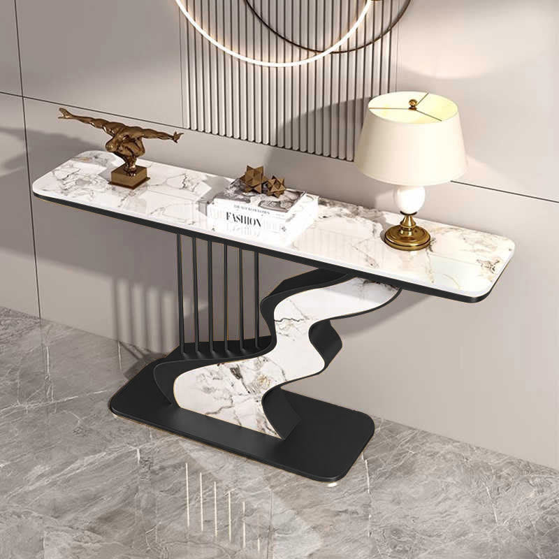 Harp Shaped Narrow Stone Tabletop Console Table