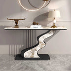 Harp Shaped Narrow Stone Tabletop Console Table - Black+Pandora - image 2