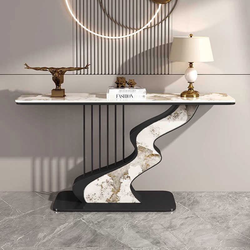 Harp Shaped Narrow Stone Tabletop Console Table - Black+Pandora - image 2
