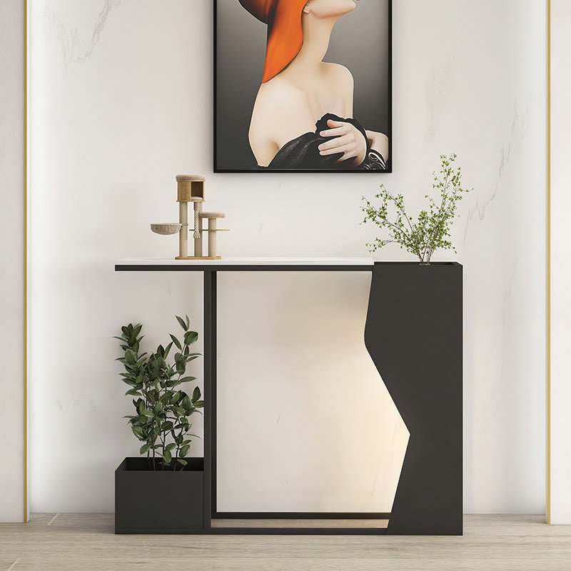 Narrow Marble Console Table With Flower Stand - Black A - image 0