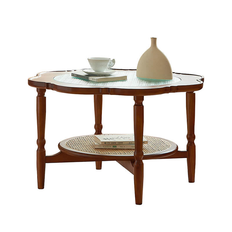 Vintage Solid Wood Glass Tabletop Coffee Table