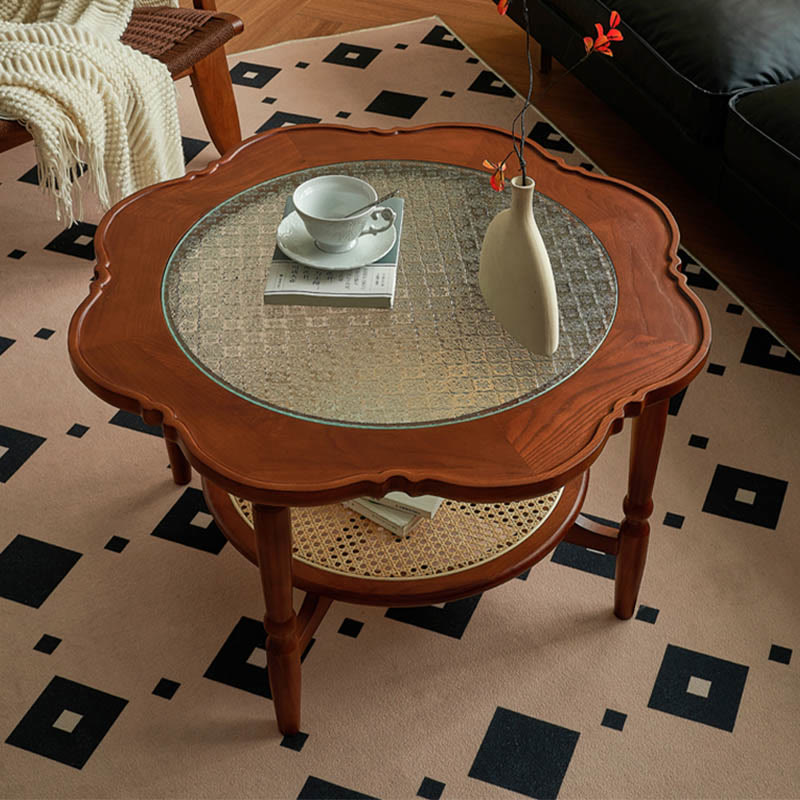 Vintage Solid Wood Glass Tabletop Coffee Table