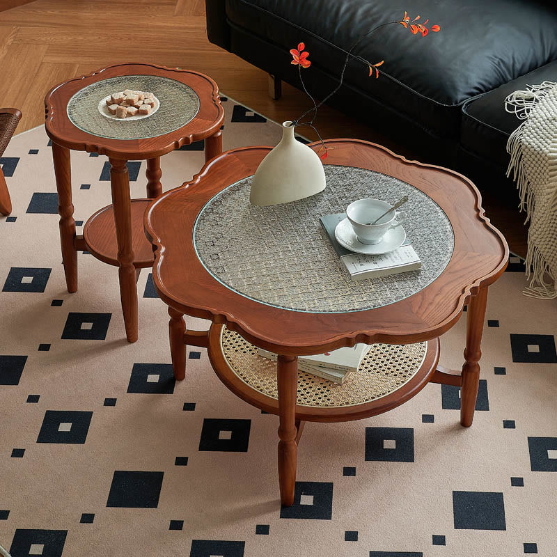 Vintage Solid Wood Glass Tabletop Coffee Table