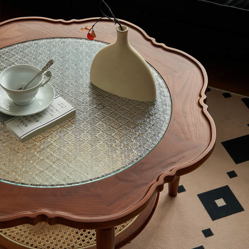 Vintage Solid Wood Glass Tabletop Coffee Table