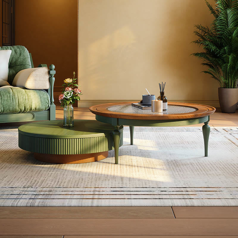 Mid-century Solid Wood Glass Tabletop Coffee Table